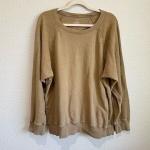 Aerie Women's XL Mixed Media French Terry Cloth Tan Oversized Sweater Boho